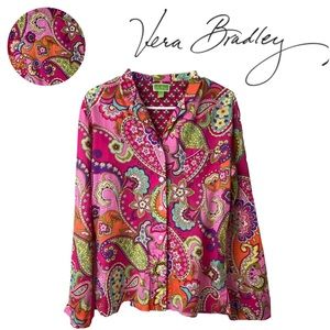 VERA BRADLEY Paisley Flowered Button Up Collar Long Sleeve Pajama Shirt Sz Small